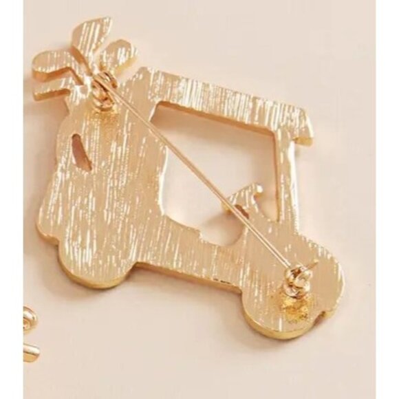 2/$30 Golf Cart Rhinestone Brooch 2 Pairs Golf Earrings Set Pink Gold Accents - Picture 5 of 8